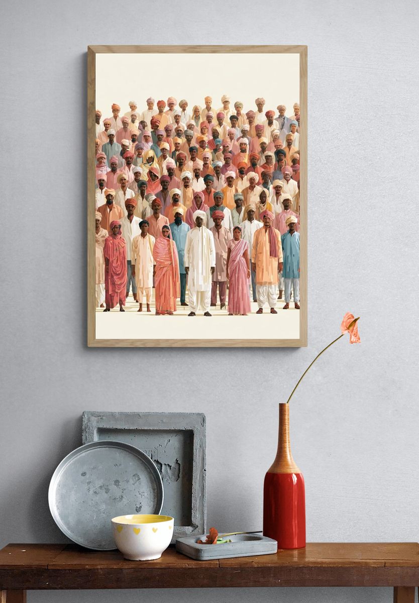 Rajasthani Crowd Portrait Illustration Poster. — room view 3