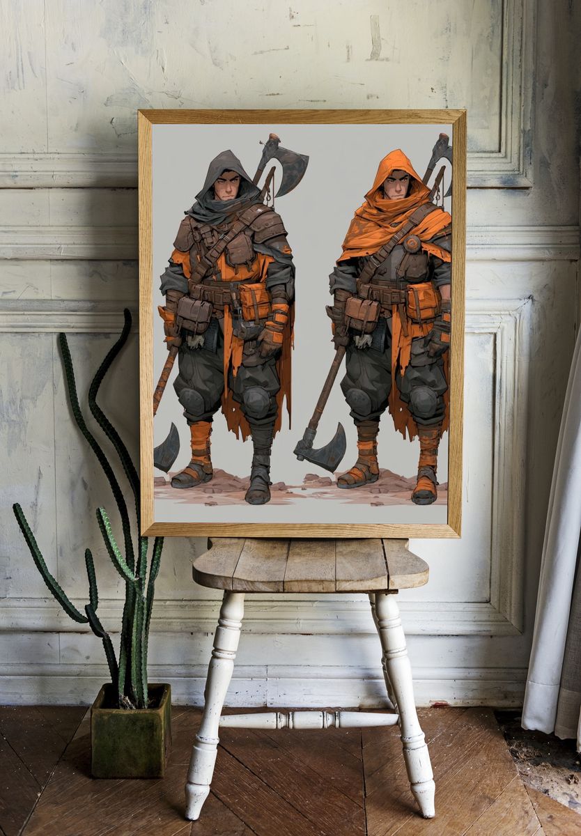 Fantasy Axe Warrior Illustration Poster. — room view 1