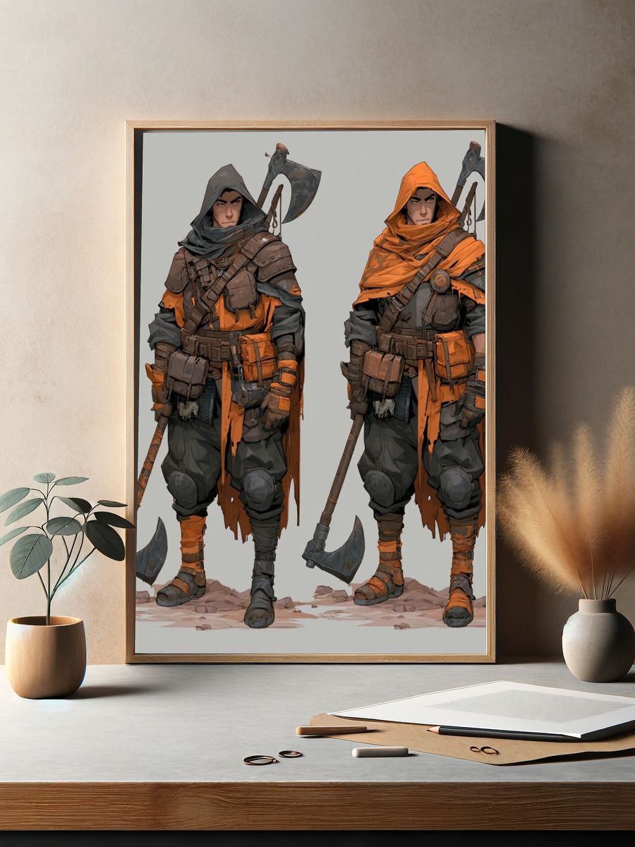 Fantasy Axe Warrior Illustration Poster. — room view 2