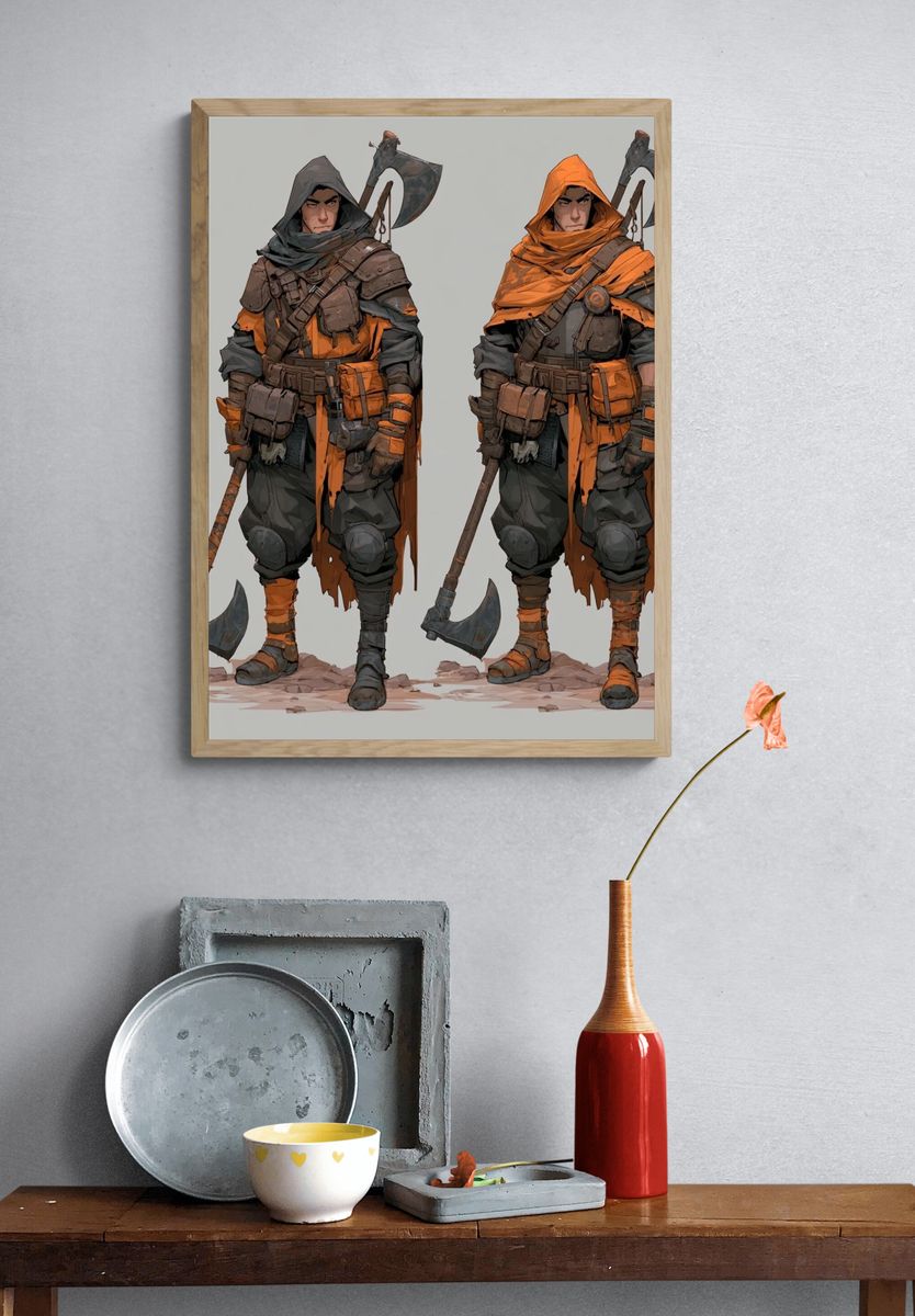 Fantasy Axe Warrior Illustration Poster. — room view 3