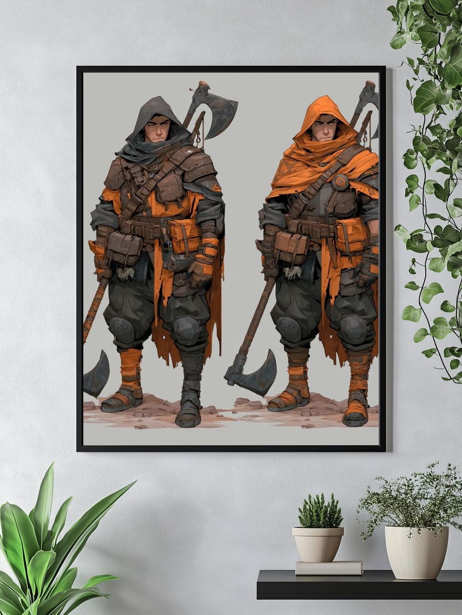 Fantasy Axe Warrior Illustration Poster. — room view 4