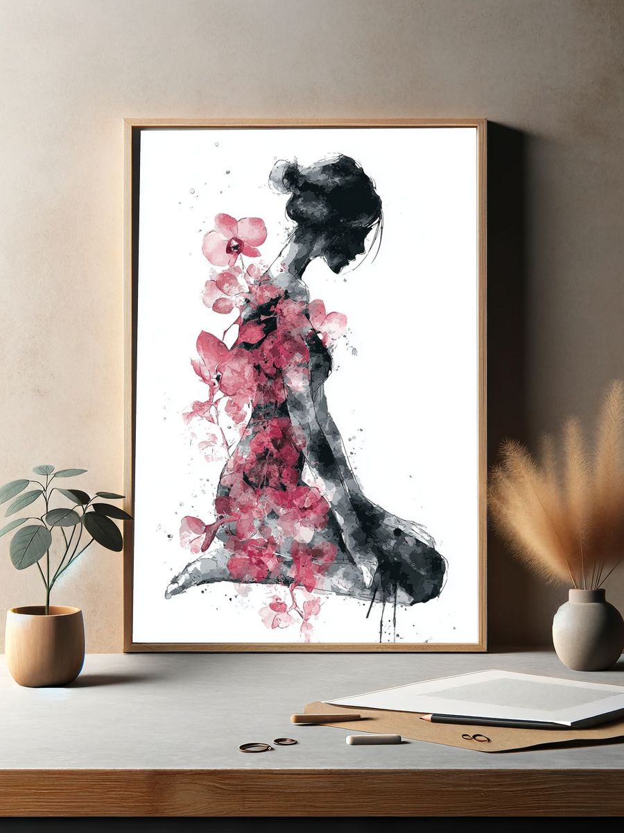 Floral Silhouette Watercolor Print. — room view 2