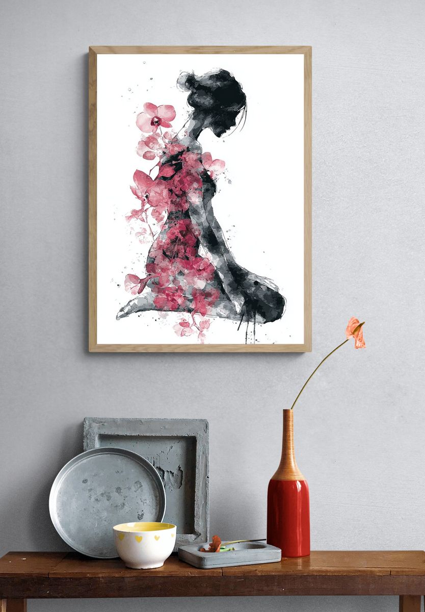 Floral Silhouette Watercolor Print. — room view 3