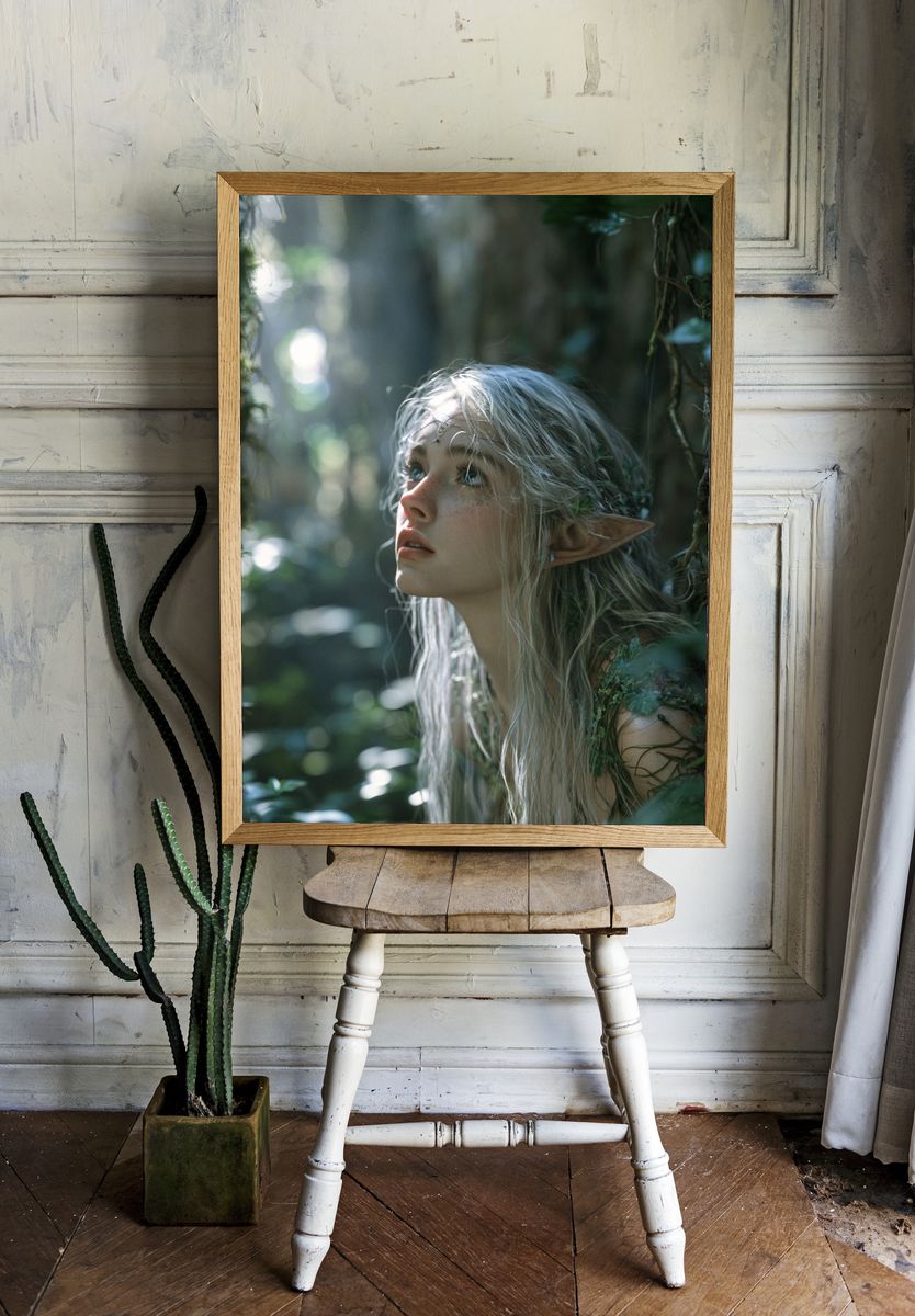 Forest Elf Portrait Print. room preview