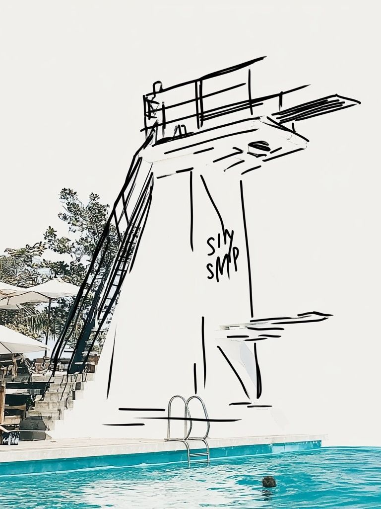 Poolside Diving Tower Sketch Poster. poster detail
