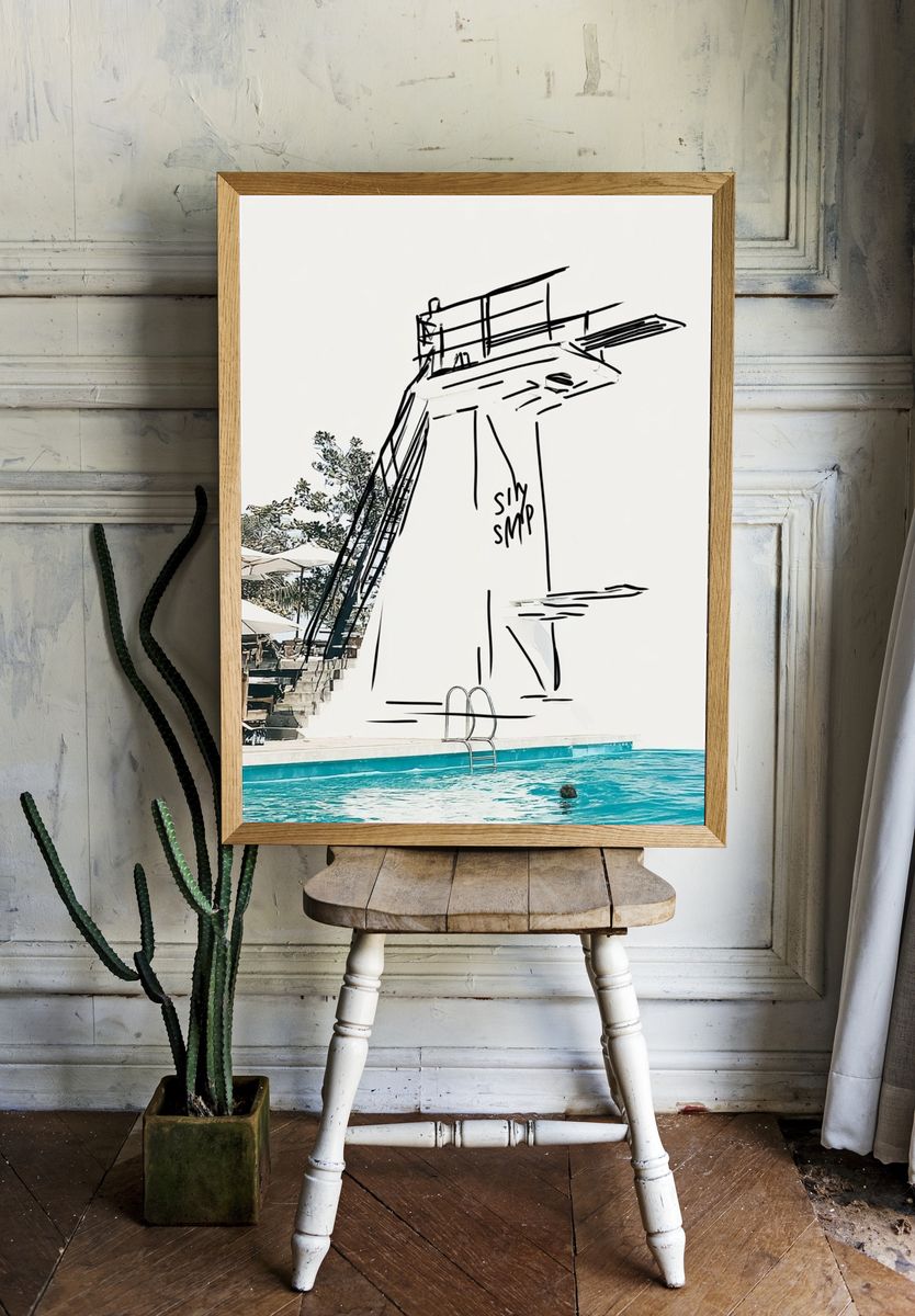 Poolside Diving Tower Sketch Poster. room preview