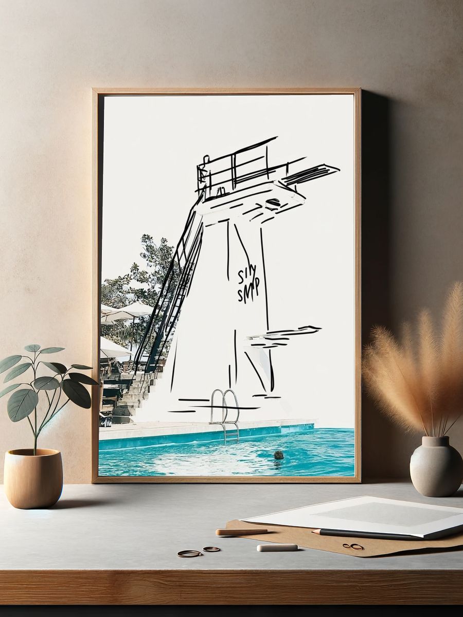 Poolside Diving Tower Sketch Poster. — room view 2