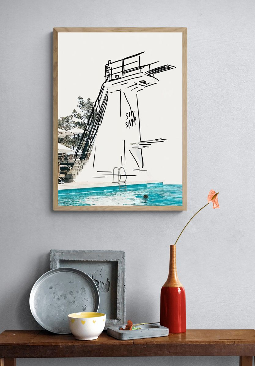 Poolside Diving Tower Sketch Poster. — room view 3