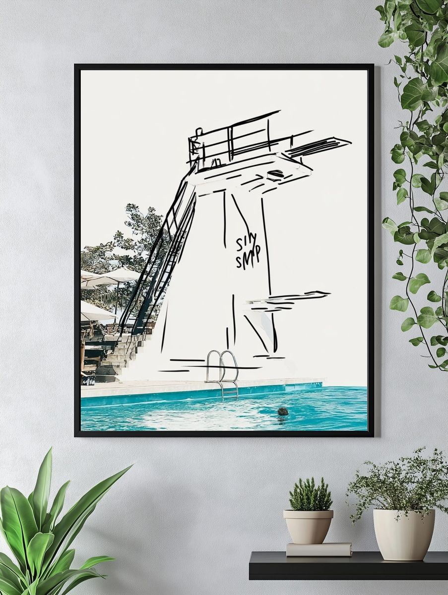 Poolside Diving Tower Sketch Poster. — room view 4