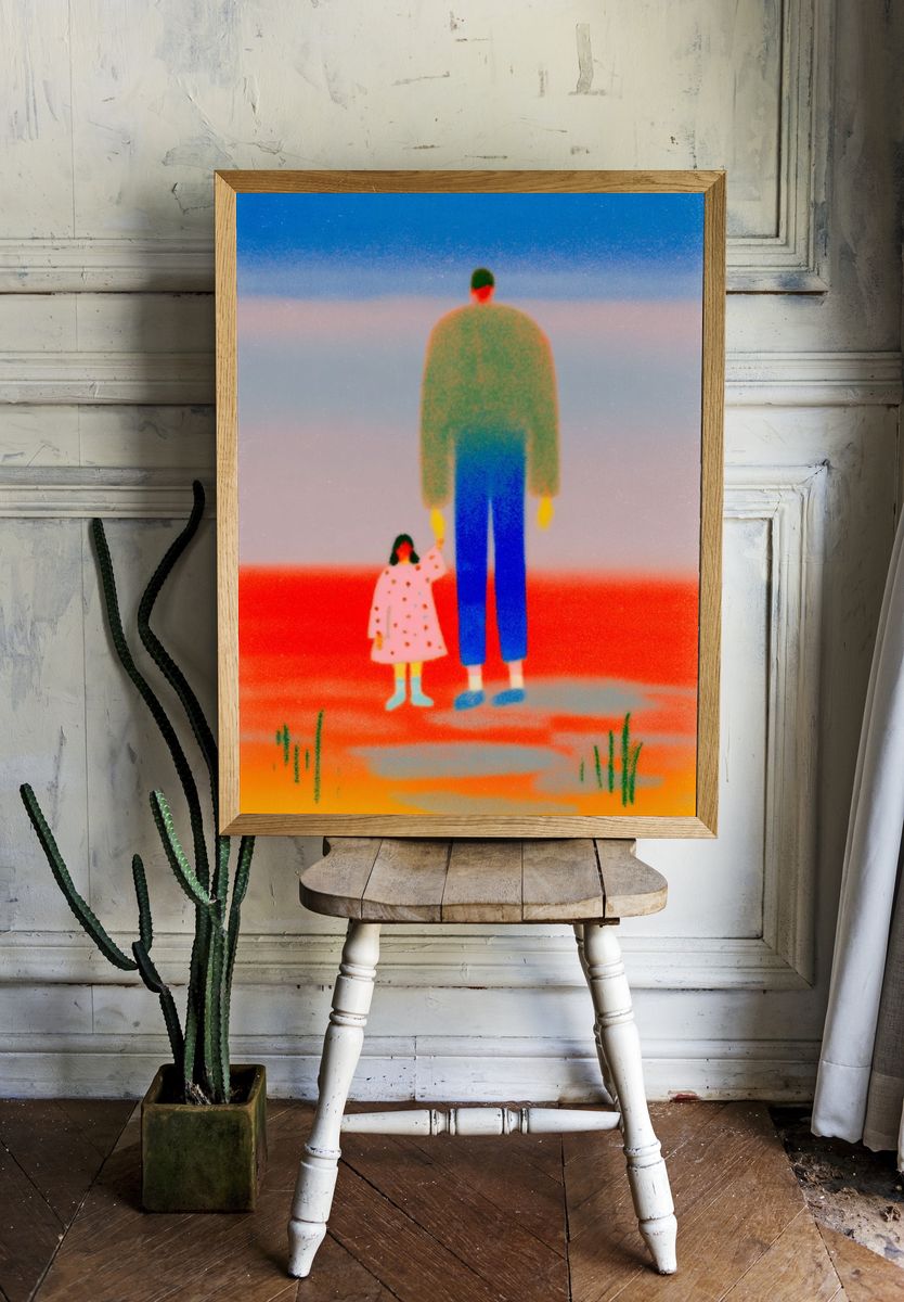 Dreamlike Family Illustration Poster. — room view 1