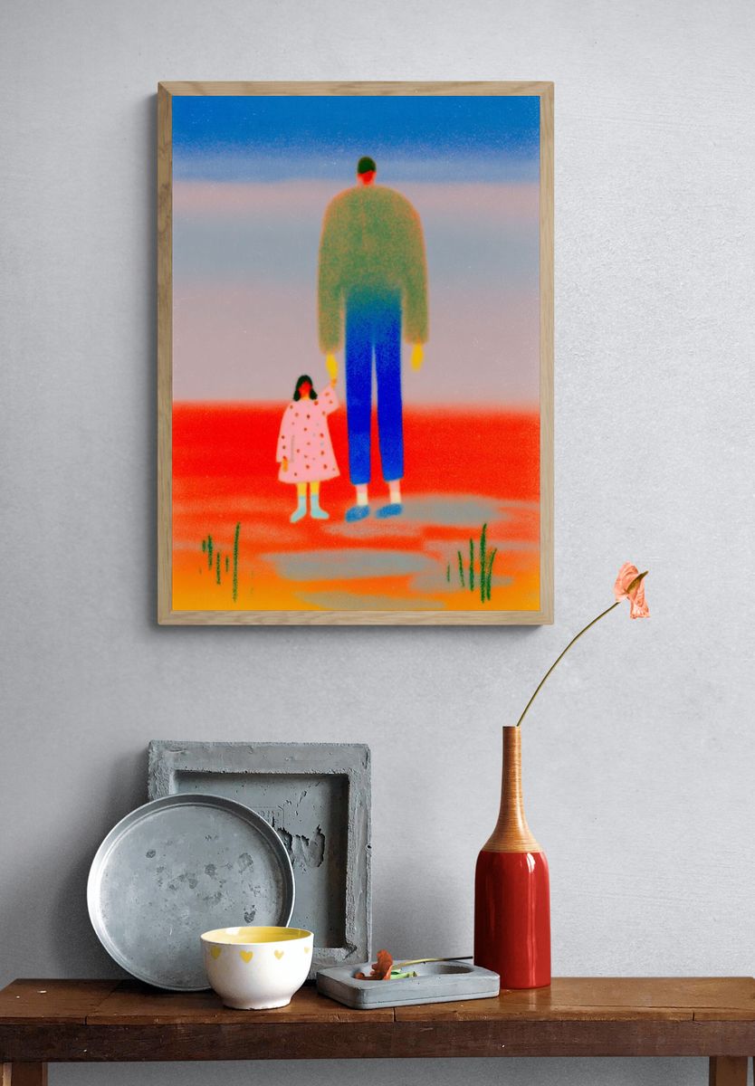 Dreamlike Family Illustration Poster. — room view 3
