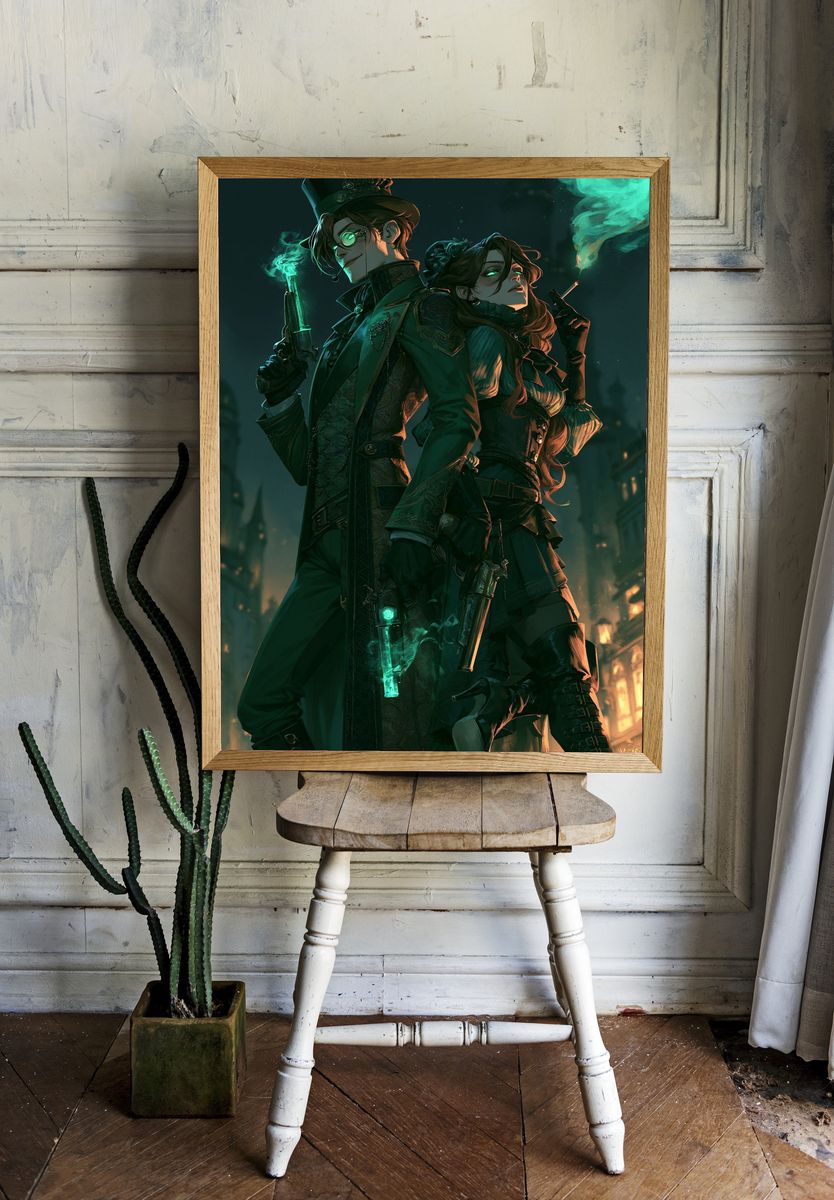 Steampunk Duo Digital Art Poster. room preview