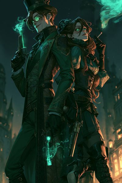 Steampunk Duo Digital Art Poster.