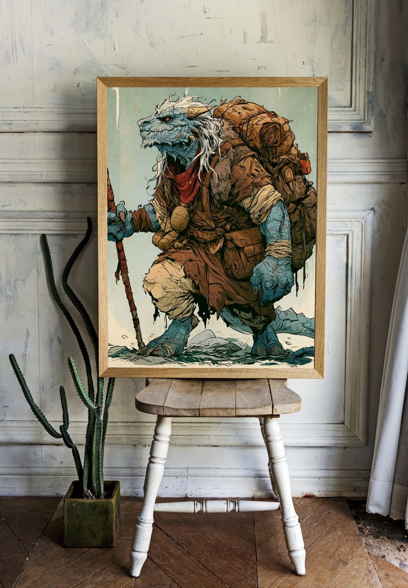 Fantasy Lizard Warrior Print. — room view 1