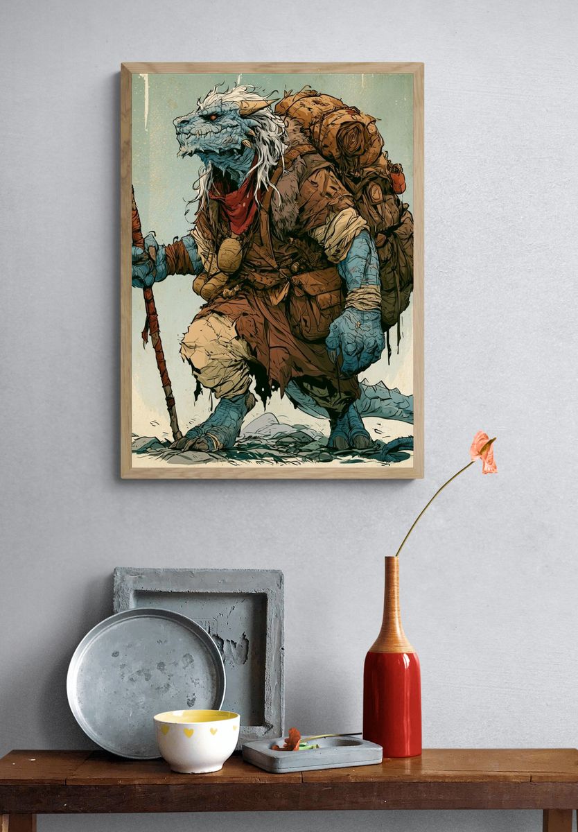 Fantasy Lizard Warrior Print. — room view 3