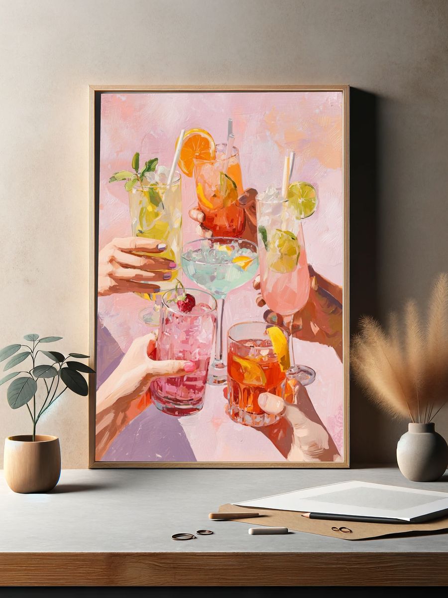 Cocktail Toast Illustration Poster. — room view 2