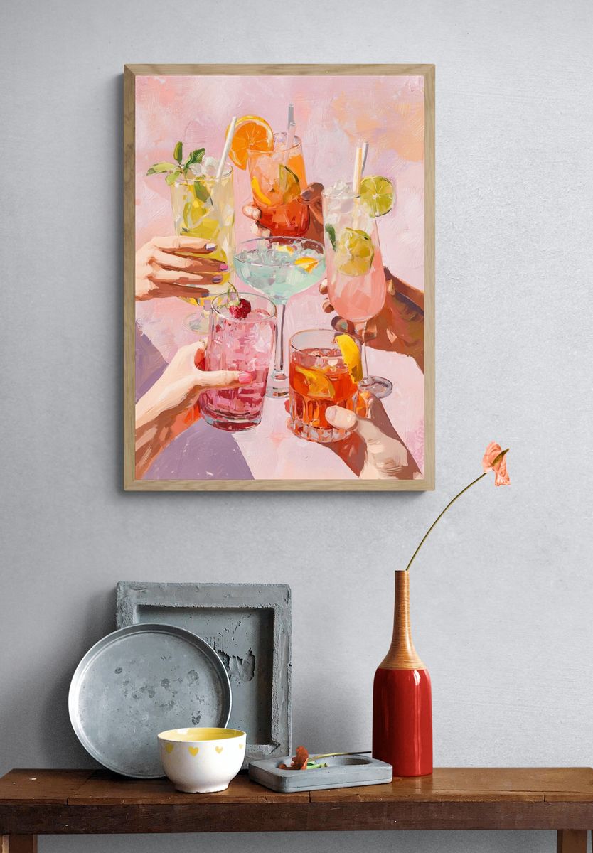 Cocktail Toast Illustration Poster. — room view 3