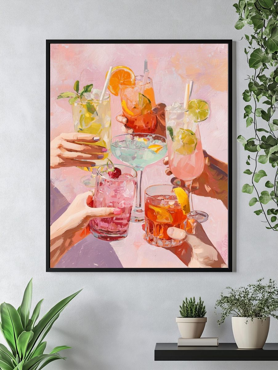 Cocktail Toast Illustration Poster. — room view 4