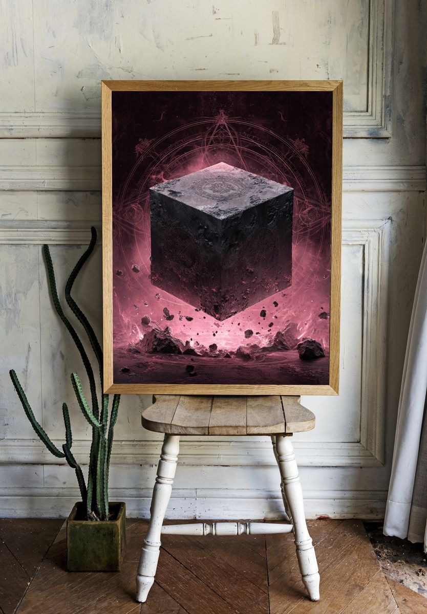 Mystic Floating Cube Illustration Poster. — room view 1