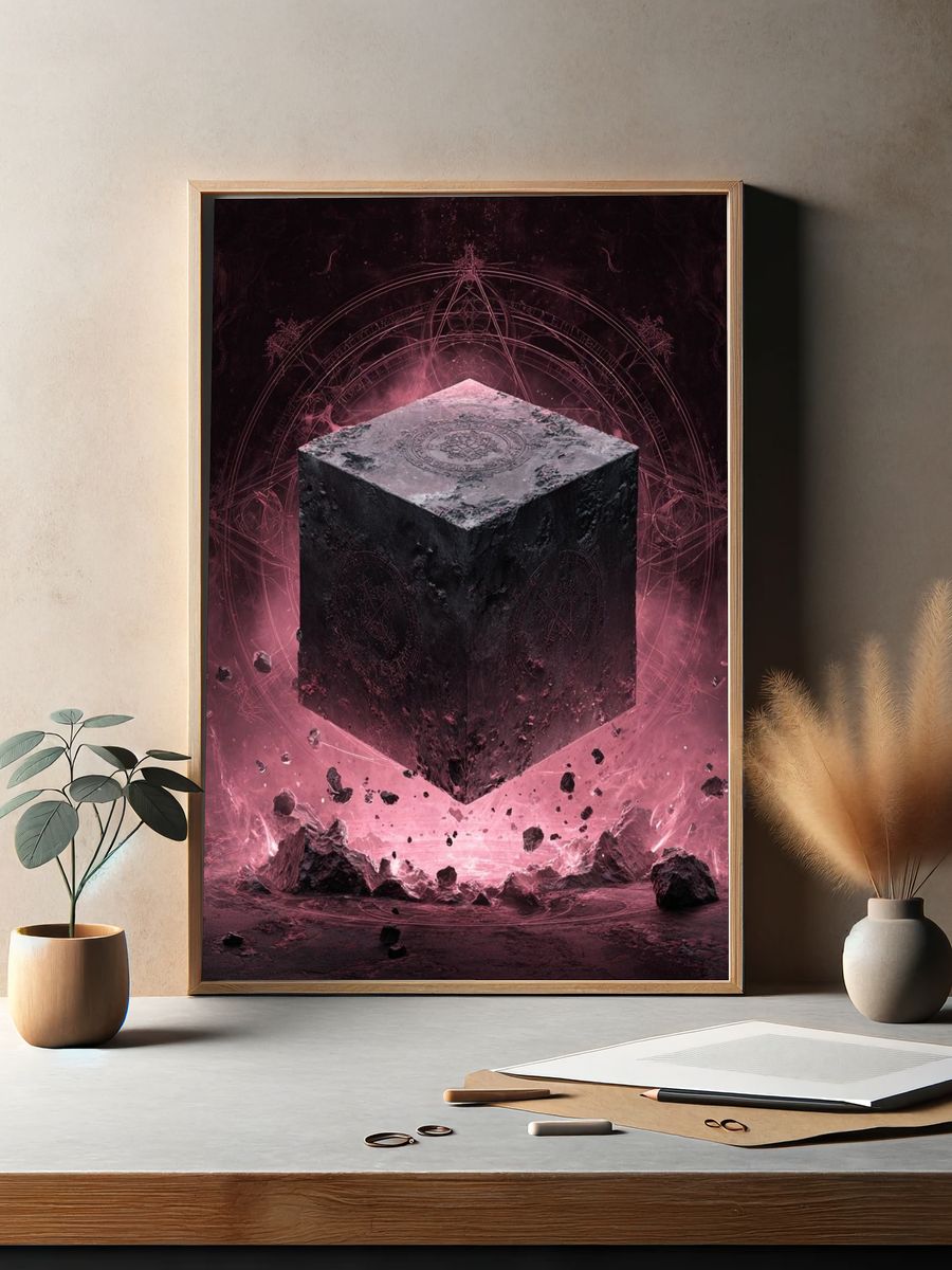 Mystic Floating Cube Illustration Poster. — room view 2