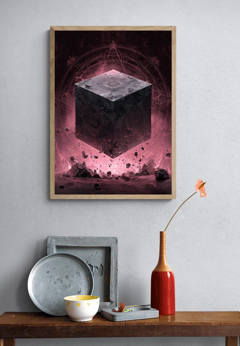 Mystic Floating Cube Illustration Poster. — room view 3