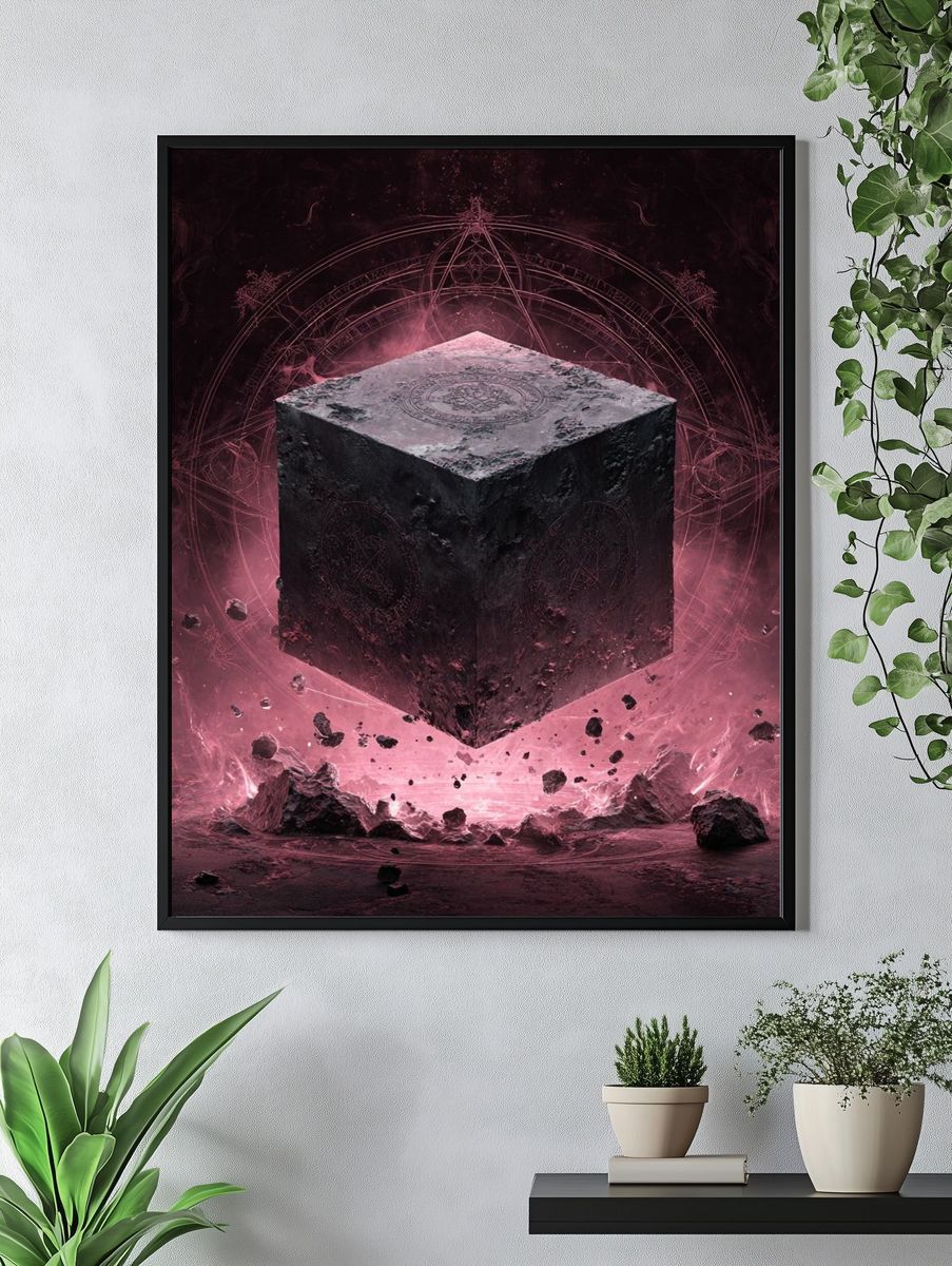 Mystic Floating Cube Illustration Poster. — room view 4
