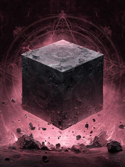 Mystic Floating Cube Illustration Poster. poster