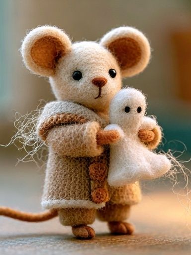 Knitted Mouse and Ghost Illustration Poster. poster detail