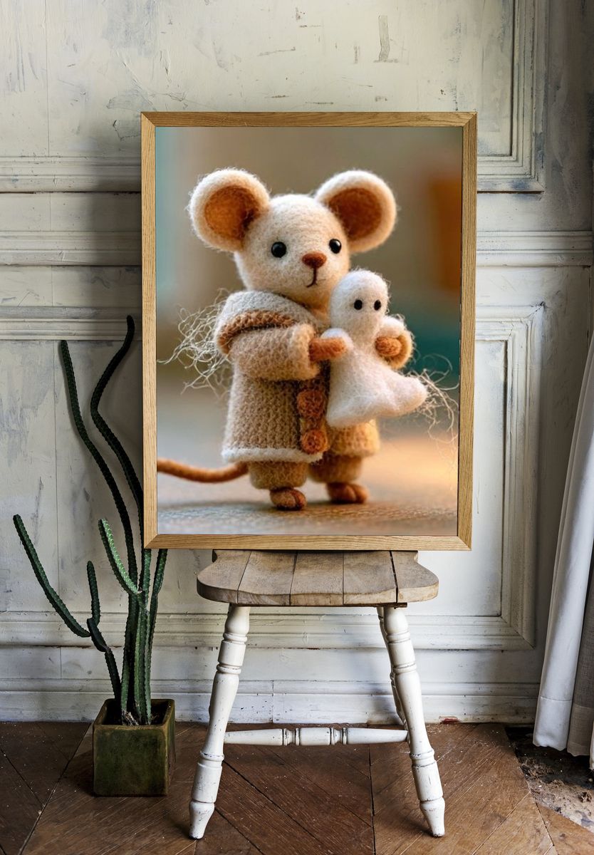 Knitted Mouse and Ghost Illustration Poster. room preview