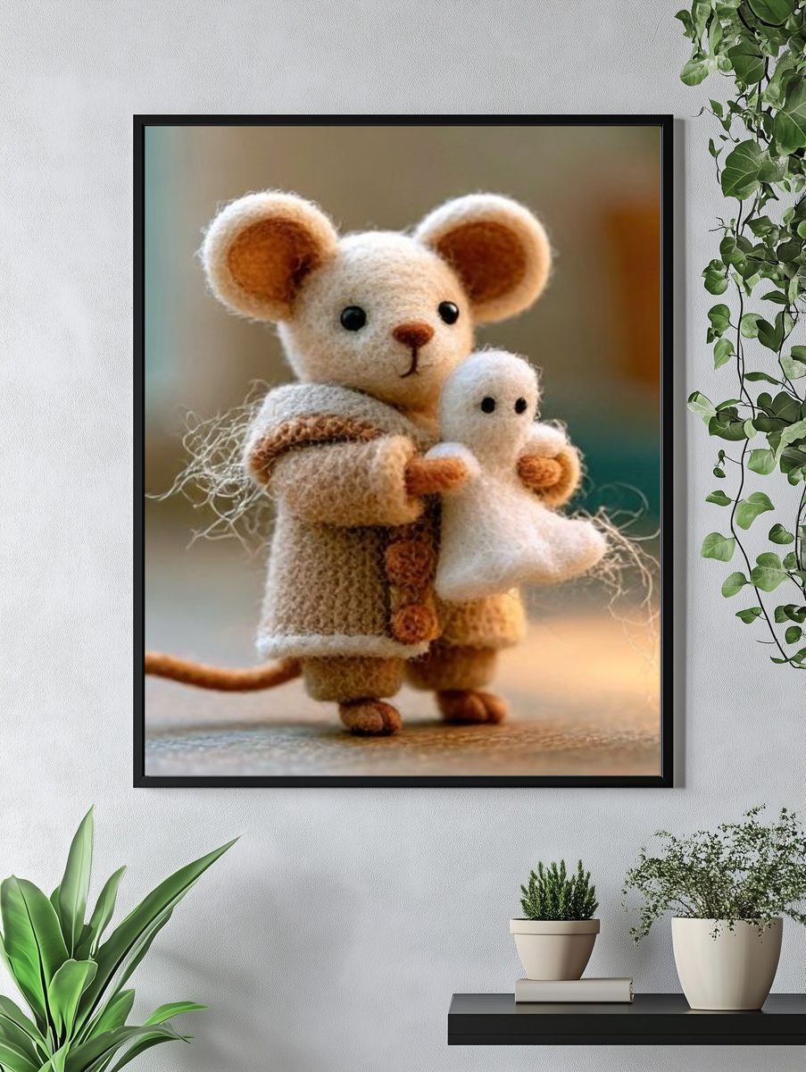 Knitted Mouse and Ghost Illustration Poster. — room view 4
