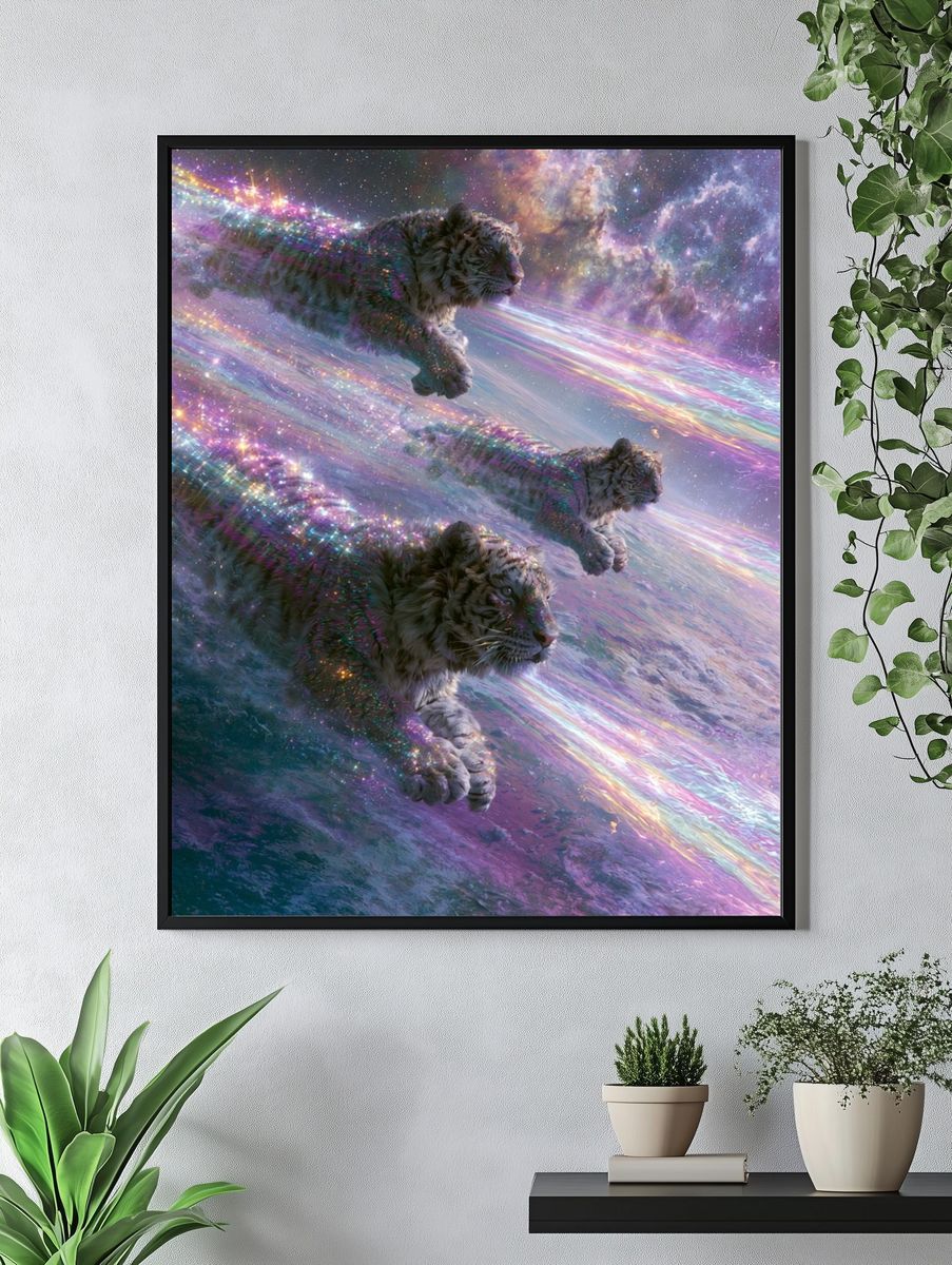Cosmic Tigers Digital Art Poster. — room view 4