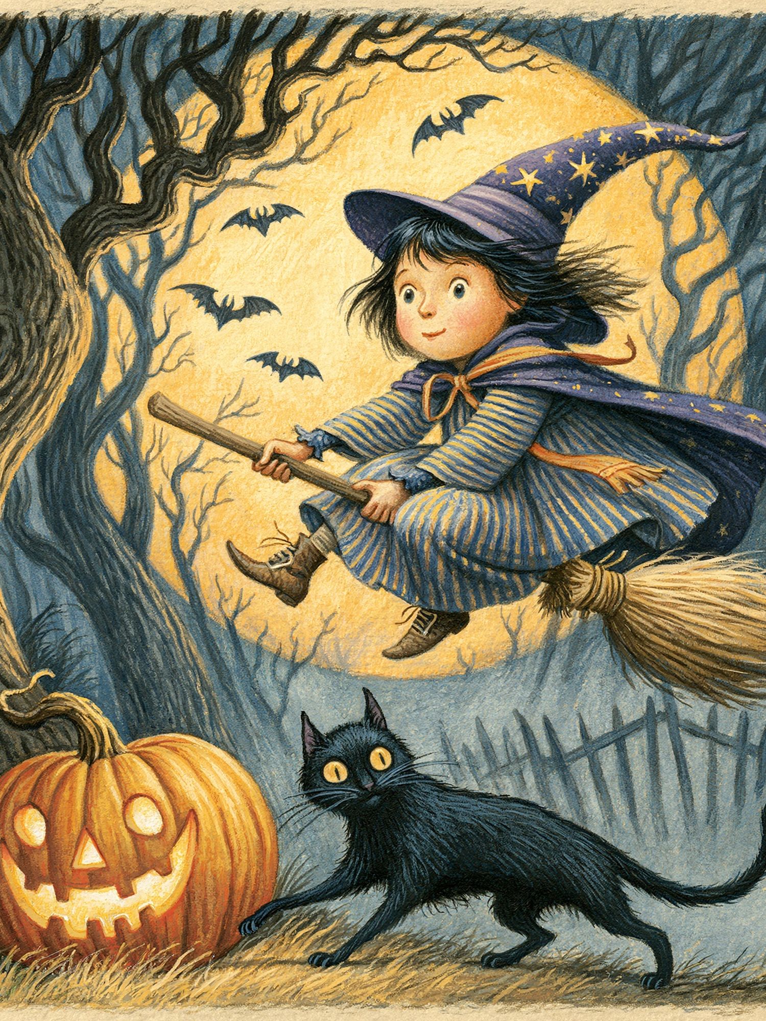 Halloween Witch and Cat Illustration Poster. poster — illustration art