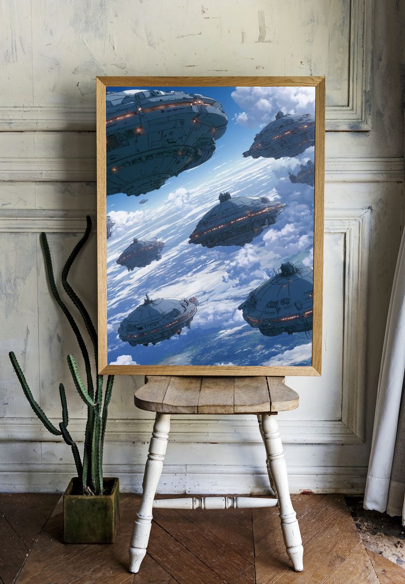 Sky Fleet Sci-Fi Illustration Poster. — room view 1
