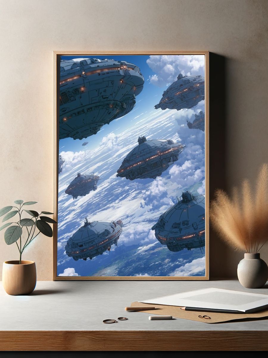Sky Fleet Sci-Fi Illustration Poster. — room view 2
