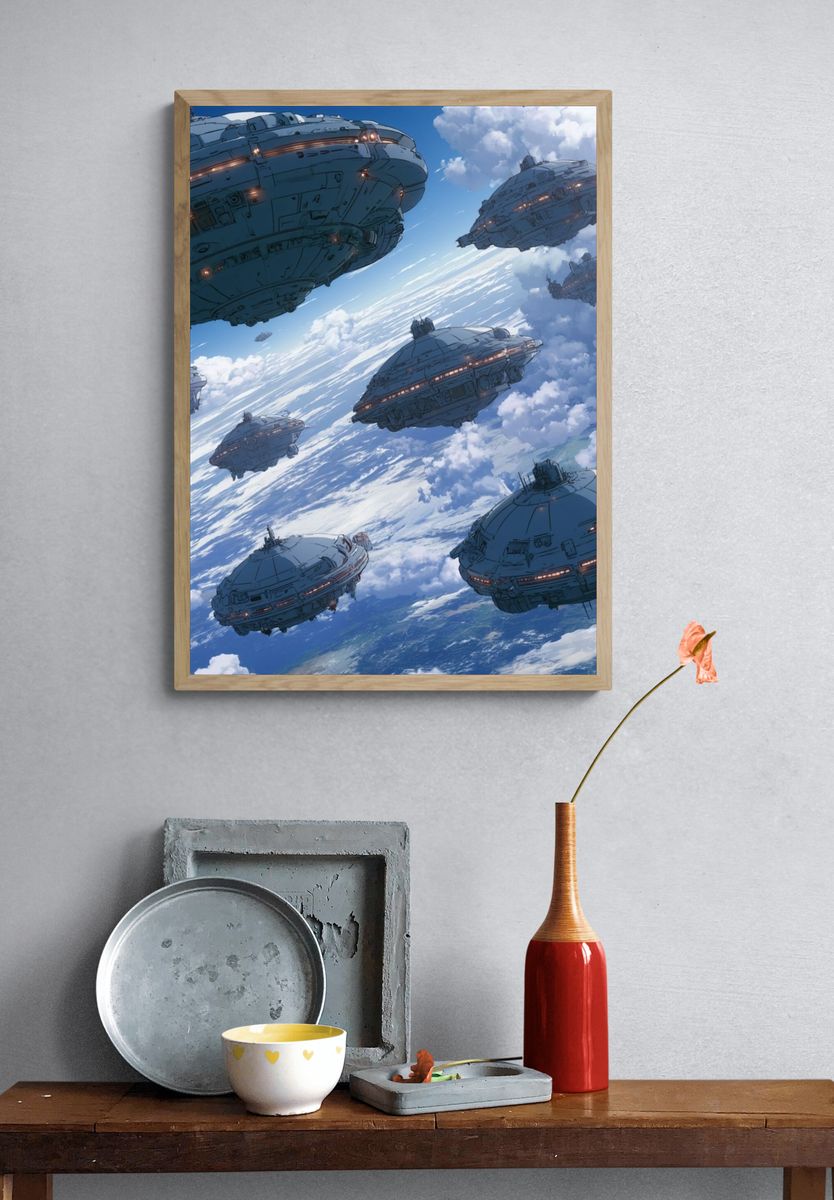 Sky Fleet Sci-Fi Illustration Poster. — room view 3