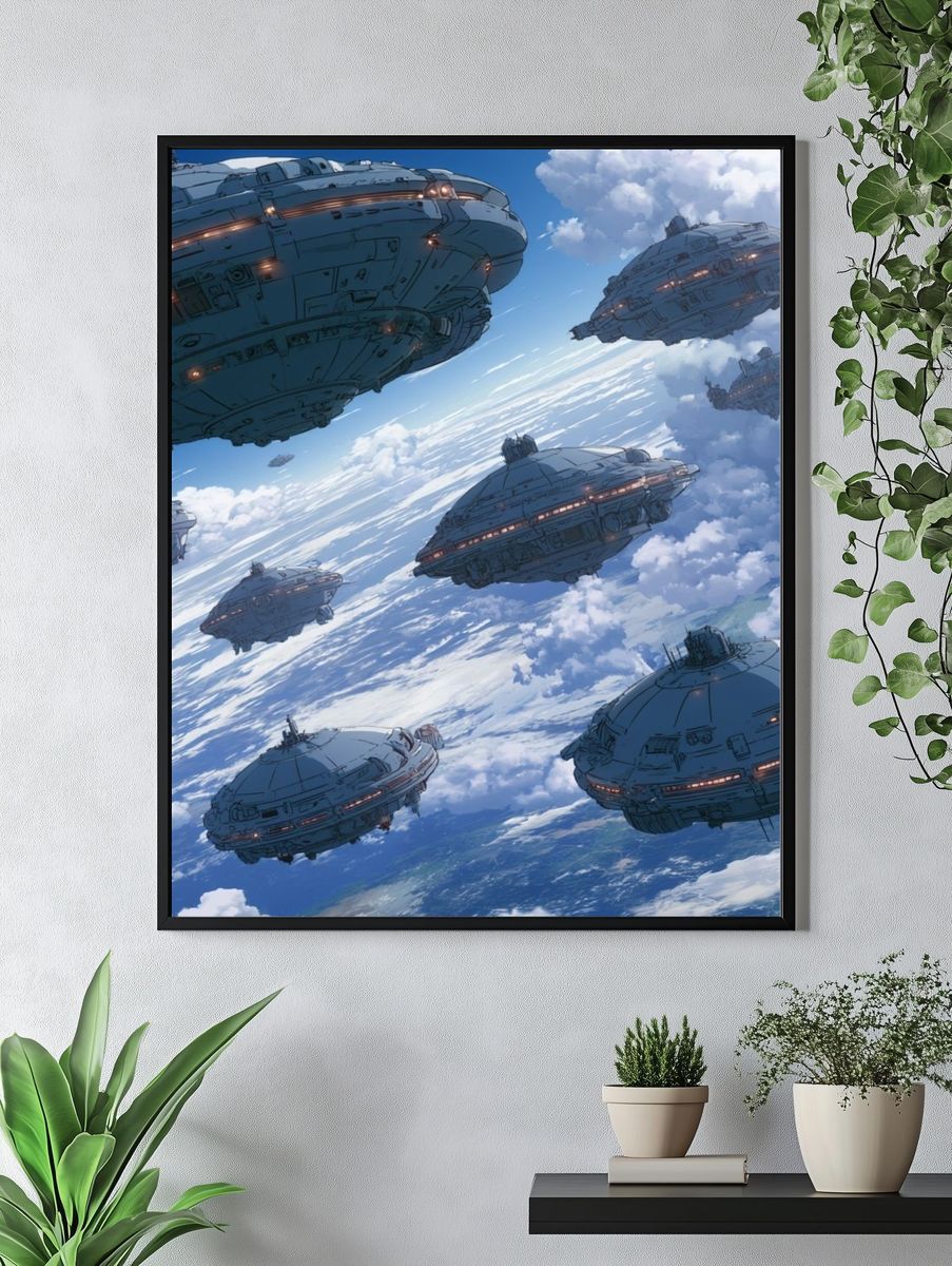 Sky Fleet Sci-Fi Illustration Poster. — room view 4