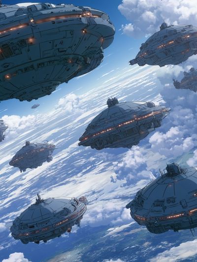 Sky Fleet Sci-Fi Illustration Poster.