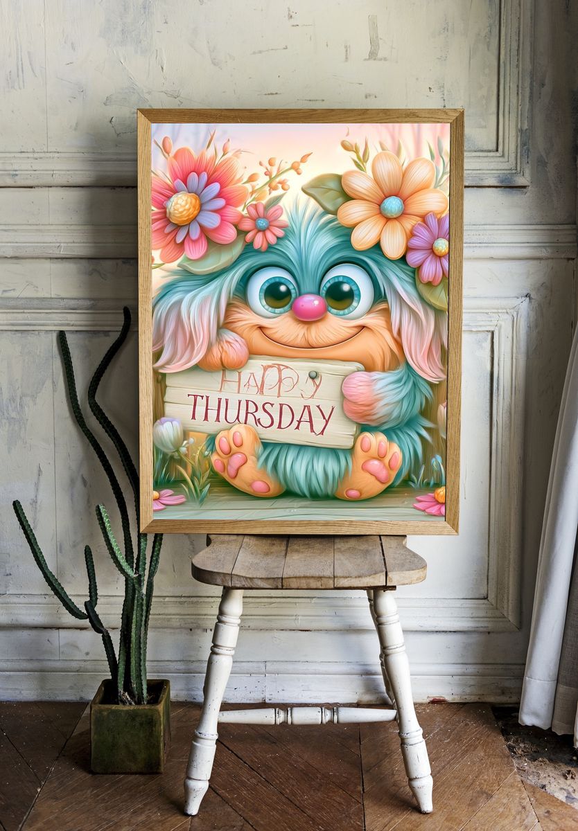 Happy Thursday Cute Illustration Poster. room preview