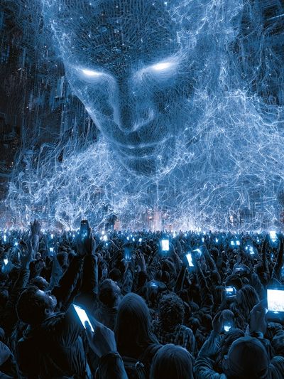 Neon Giant Crowd — Sci-Fi Print.