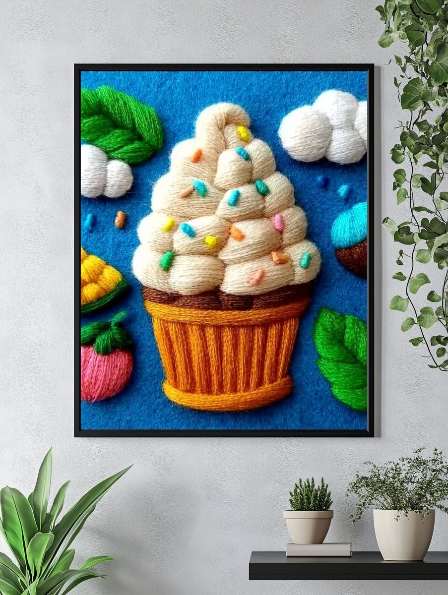 Embroidered Ice Cream Cone Illustration Poster. — room view 4