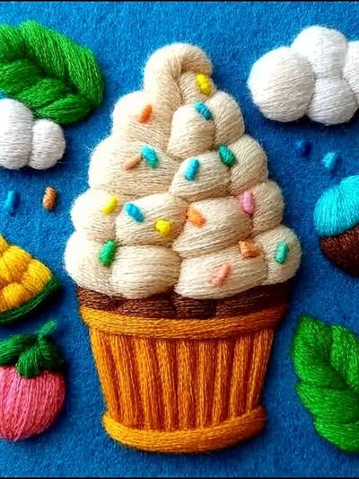Embroidered Ice Cream Cone Illustration Poster. poster print