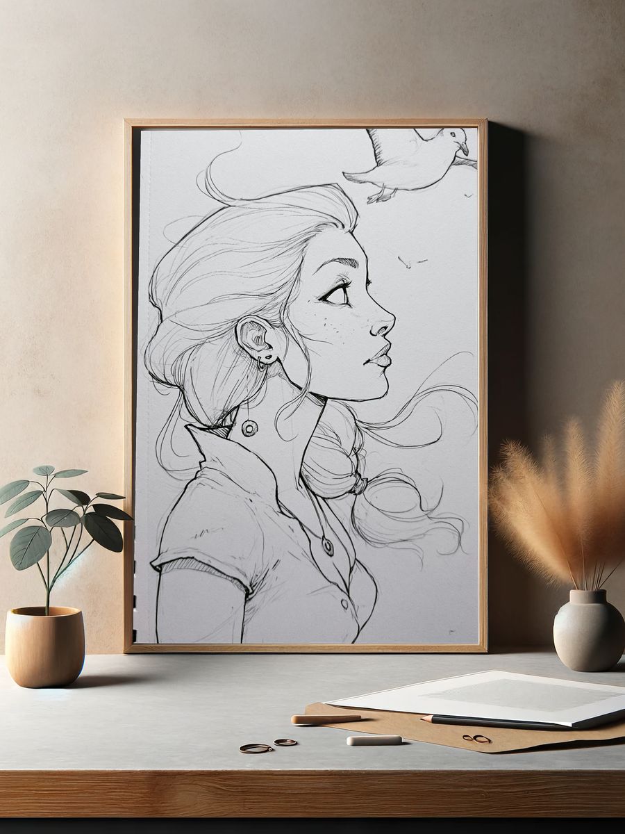 Girl and Dove Sketch Poster. — room view 2