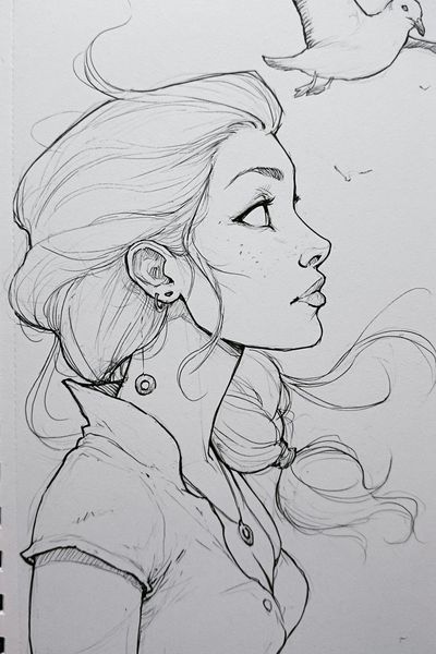 Girl and Dove Sketch Poster.