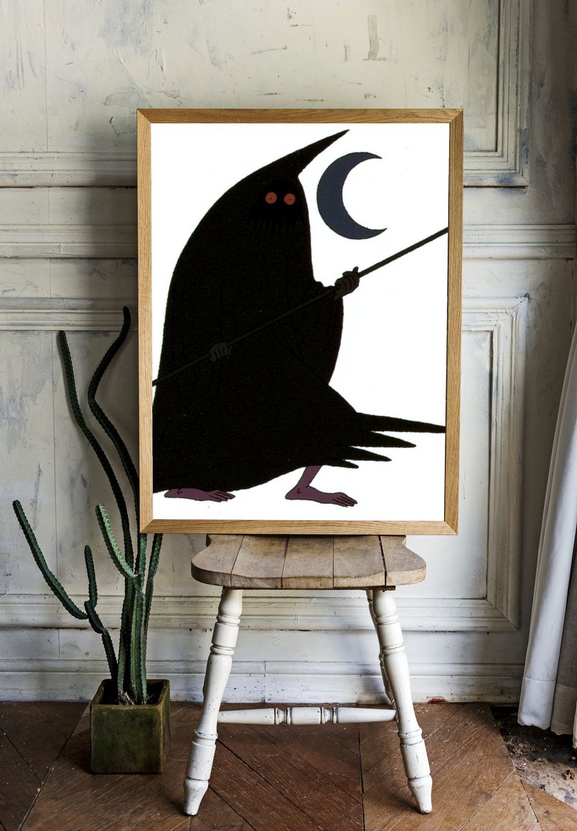Moonlit Grim Reaper Illustration Poster. room preview
