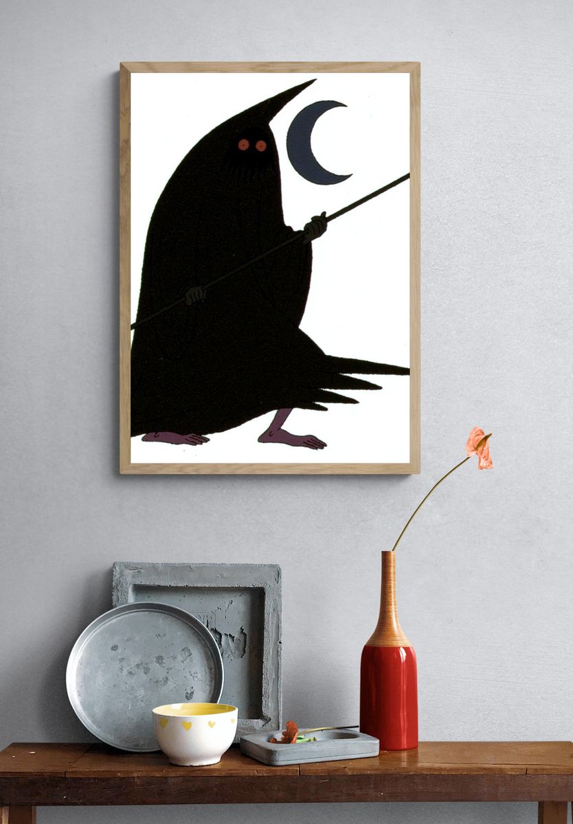 Moonlit Grim Reaper Illustration Poster. — room view 3