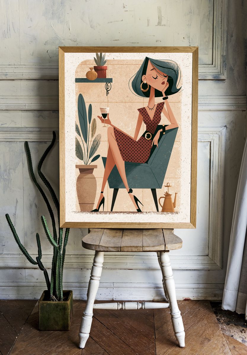 Stylish Woman in Chair Illustration Poster. room preview