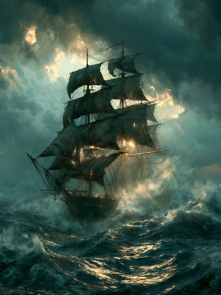 Stormy Tall Ship Illustration Poster. poster — illustration art
