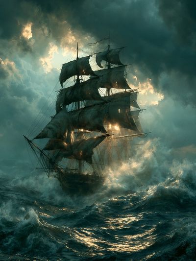 Stormy Tall Ship Illustration Poster. poster