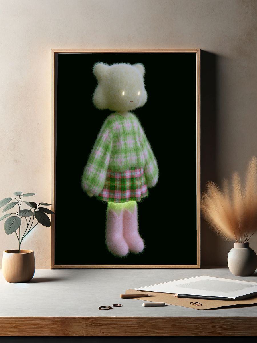 Fuzzy Plush Doll Illustration Poster. — room view 2