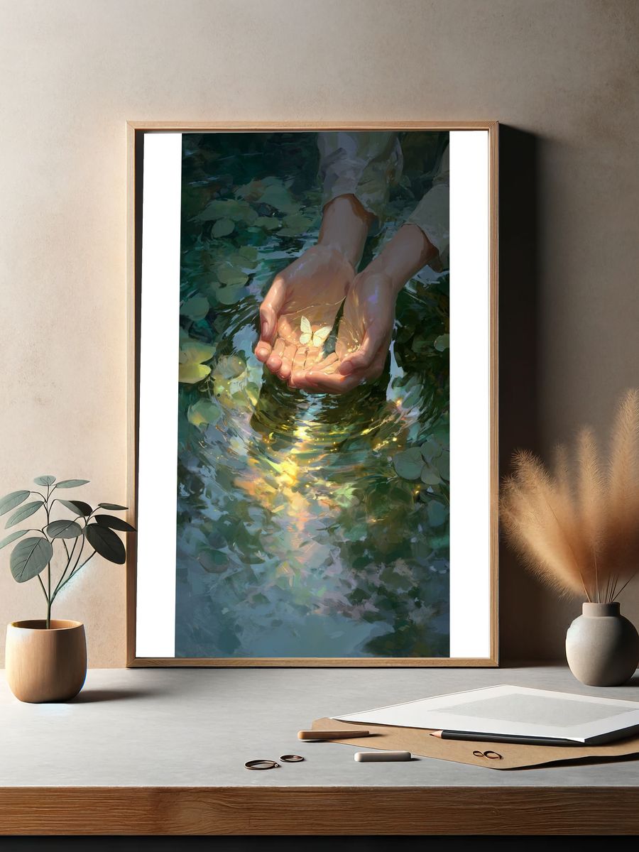 Butterfly Hands Watercolor Poster. — room view 2